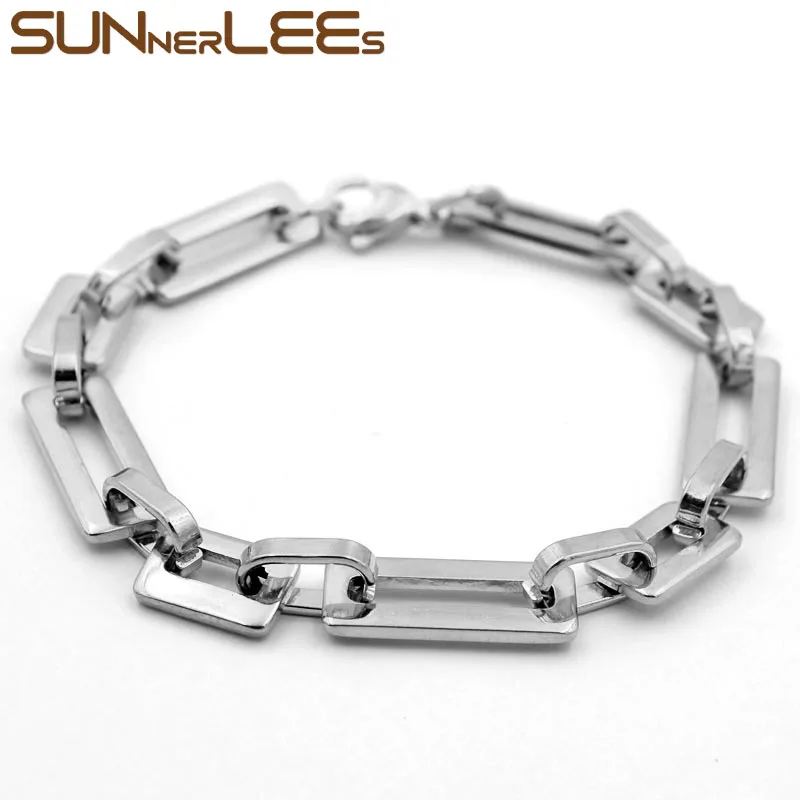 

Браслет из нержавеющей стали SUNNERLEES, 8 мм, Геометрическая цепочка со звеньями, гладкое серебристое покрытие золотом для мужчин и женщин, Пода...