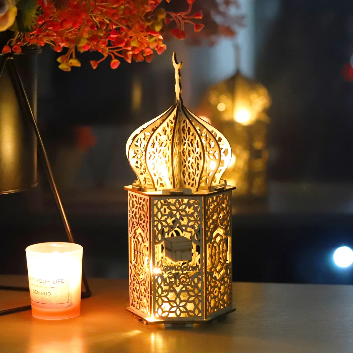 

1PCS Muslim Festival Light Ramadan Eid Mubarak Decorations for Home LED Wood Lights Eid Mubarak Decor Gifts Islam Party Supplies
