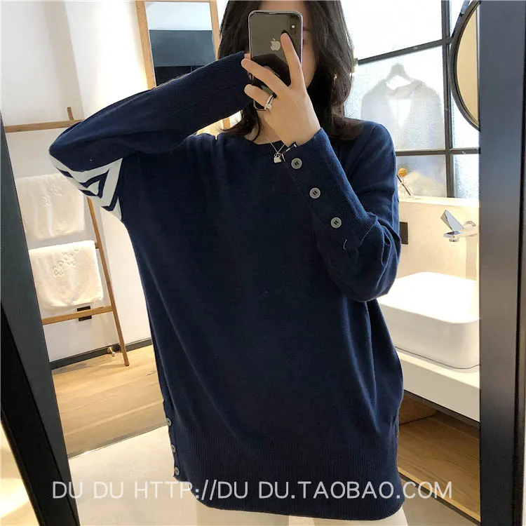 

2022 autumn and winter tb style long-sleeved sweater women's lazy casual mid-length hedging loose net red sweater dress
