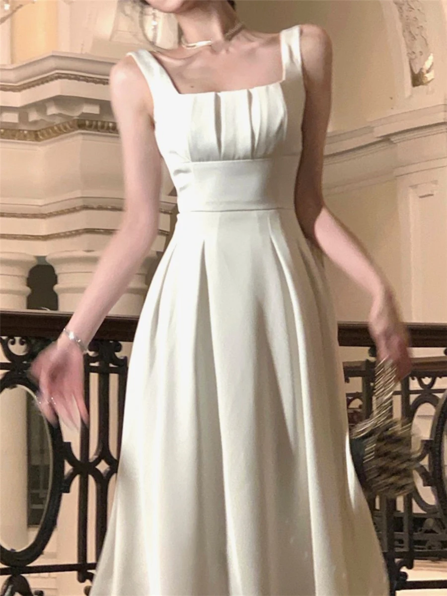 

Женская облегающая одежда, Новинка лета 2023, корейские элегантные платья без рукавов, женское белое вечернее платье средней длины для свадьбы и вечеринки для женщин