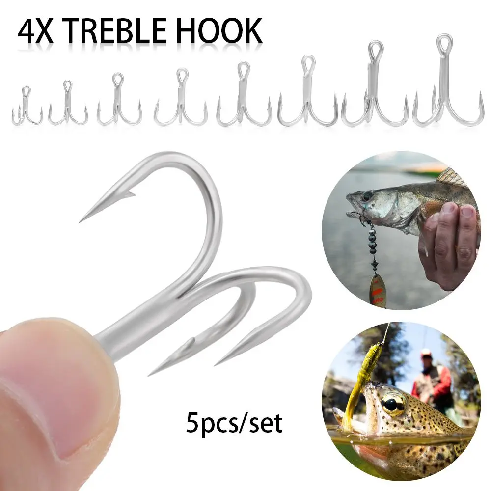 

5Pcs/SET Sea Fishing Hook Salt Water 4X #6-#4/0 Treble Hooks Triple Super Sharp Anchor Rust-Proof Fishhook Tuna Fishing Jigging