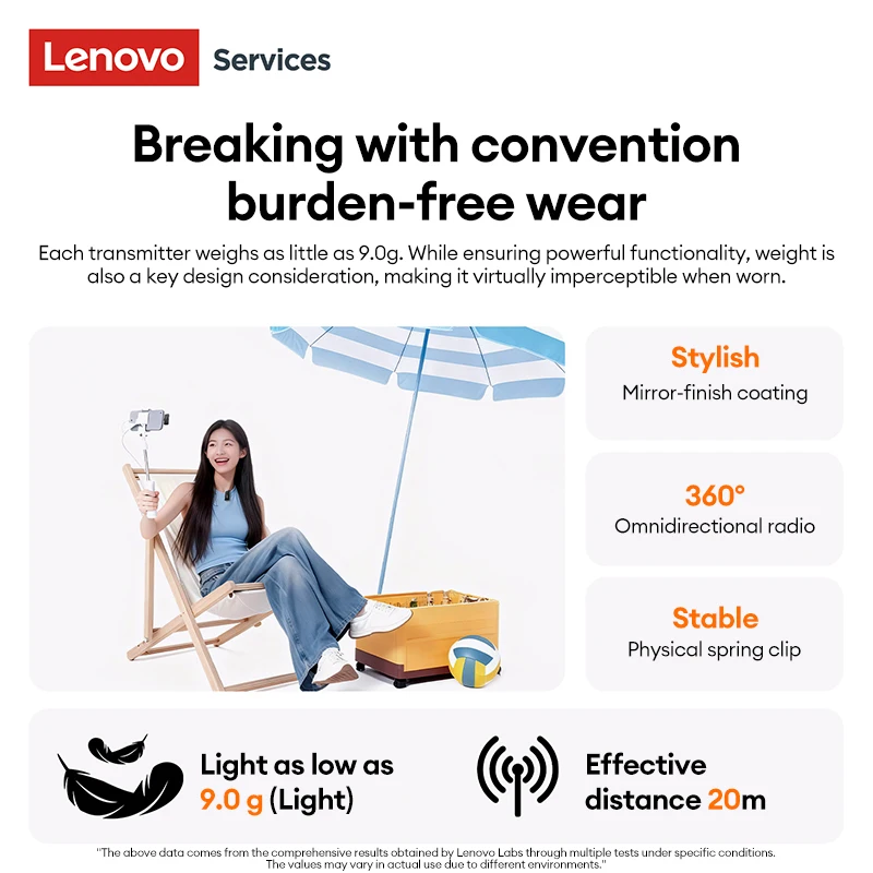 Фото Беспроводной петличный микрофон Lenovo MK103 True Wireless 360 °   Всенаправленный петличный микрофон, легкий, для видеоблогов и прямых трансляций №5