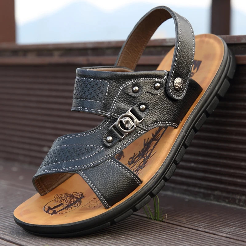 

Men Sandals Summer Split Leather Roman Sandals Male Casual Shoes Beach Flip Flops Men Fashion Outdoor Men's Slippers Shoes