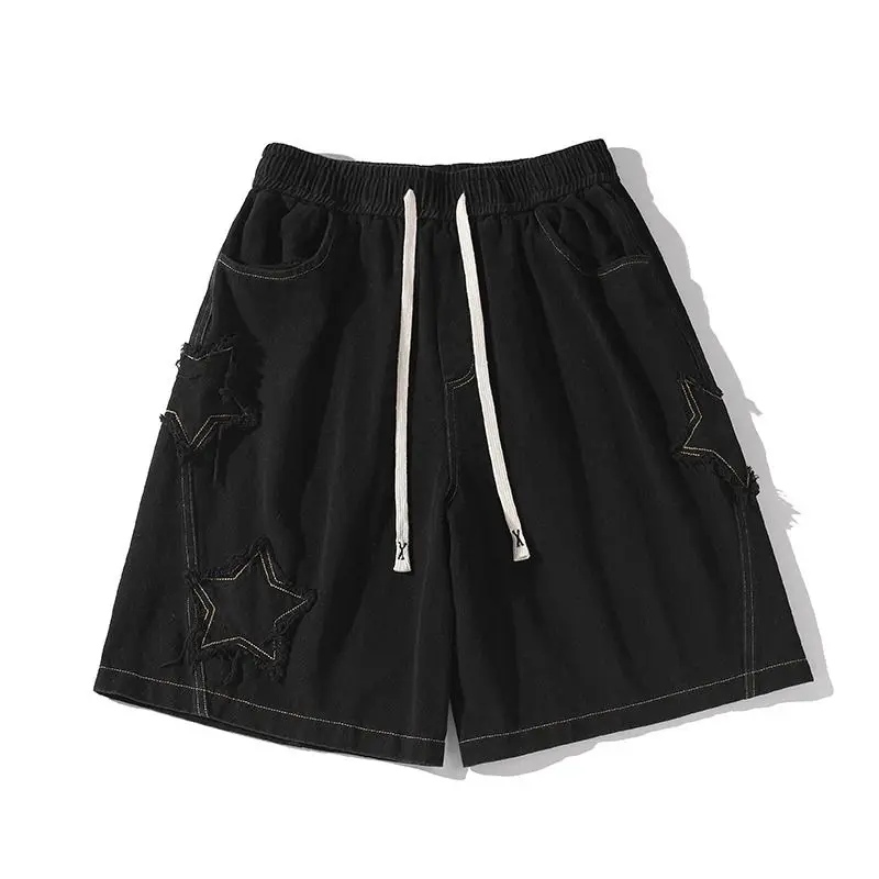 Star Patchwork Shorts Men Women Vintage Denim Summer Basic Simple All-match High Waist Leisure Ulzzang Streetwear Chic Shorts