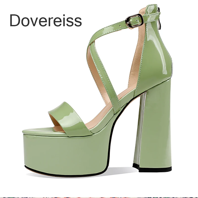 

Dovereiss Summer Platform Green Nude Chunky Heels Back Zipper Sandals Women Fashion Waterproof Party Shoes Block Heels Sexy