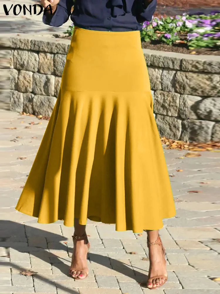 

Элегантная однотонная Юбка-миди 2023 VONDA, женская летняя свободная плиссированная юбка с высокой талией, модная повседневная Уличная одежда