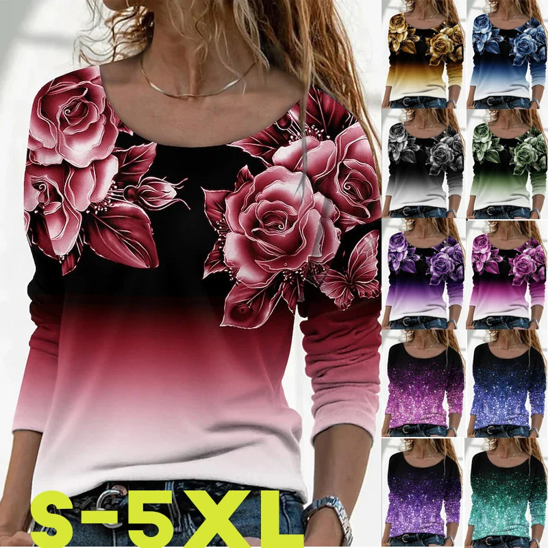 

Женские свободные топы с круглым вырезом, повседневные футболки с длинным рукавом, стандартный пуловер, футболка с принтом, полосатый цвето...