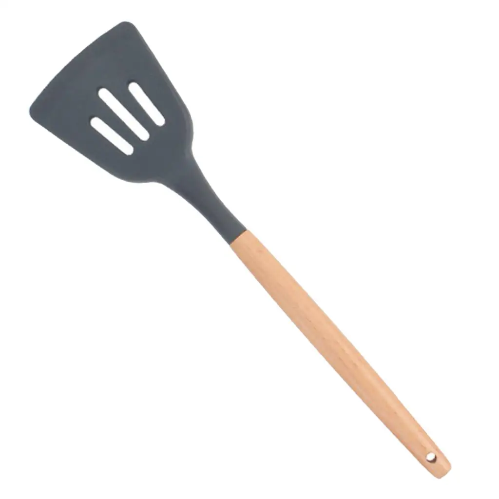 1x силиконовая посуда с антипригарным покрытием и деревянной ручкой из бука