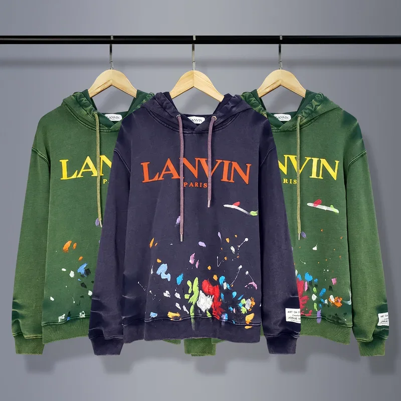 

Новинка 2024, высококачественный хлопковый мужской свитер Lanvin с капюшоном и принтом чернильных букв в стиле граффити на осень и зиму