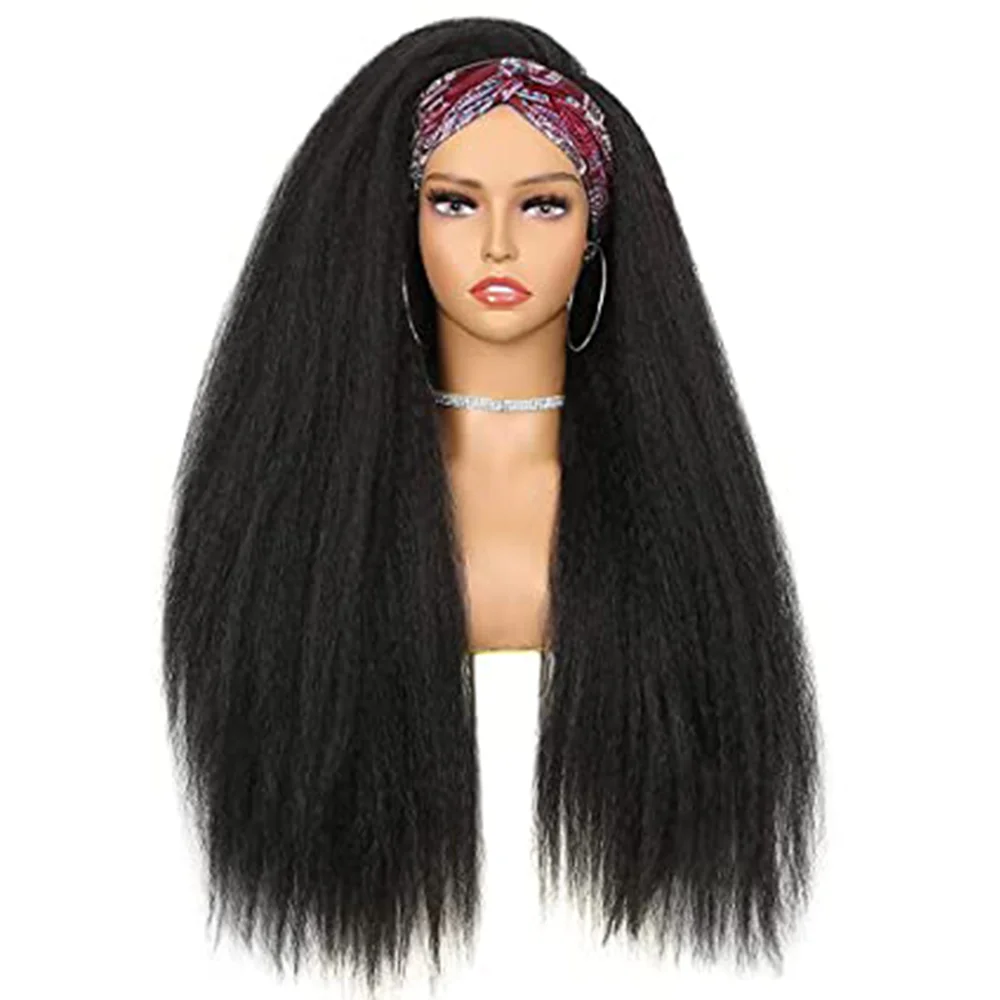 

Kinky Straight Wigs 24Inch Glueless Headband Yaki Synthetic Silky Women's Wig For Daily Party Drag Queen Blonde Ombre Hair