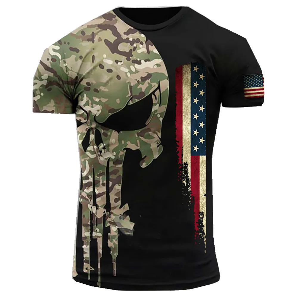

US Soldier Veterans 3D Printing Summer Men's Short Sleeve Top T-shirt Casual Round Neck Loose Camo Team Clothing 6XL