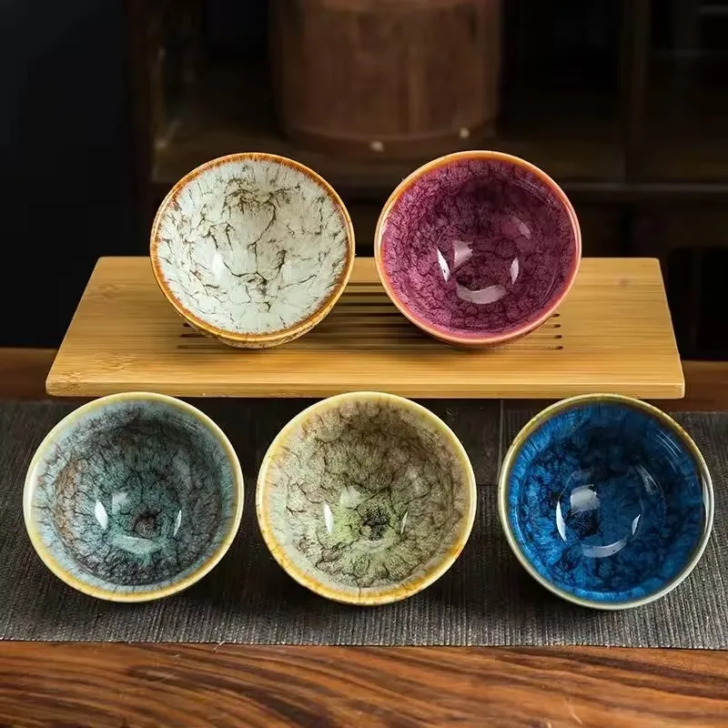 5 шт. разноцветная фарфоровая чайная чашка Fambe большая керамика Kung Fu Temmoku Glaze