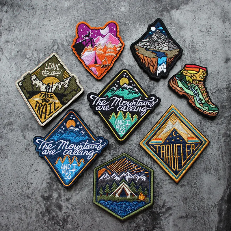 

3D Embroidery Patch Mountaineering Hiking Adventure Badge Scenery Armband DIY Backpack Patches For Clothing Hook&Loop