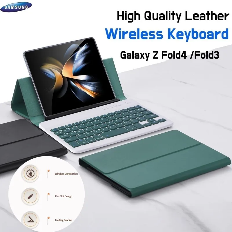 Luxury Wireless Keyboard Case For Samsung Galaxy Z Fold 4 Fold3 Leather Bracket Cover With Optional Pen Magnetic Bluetooth Funda