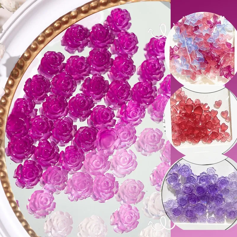 

100pcs Color-Changing Nail Art Decorations 3D Camellia Rose Flower Nail Rhinestones 8mm DIY Charms Jewelry Manicure Accessories