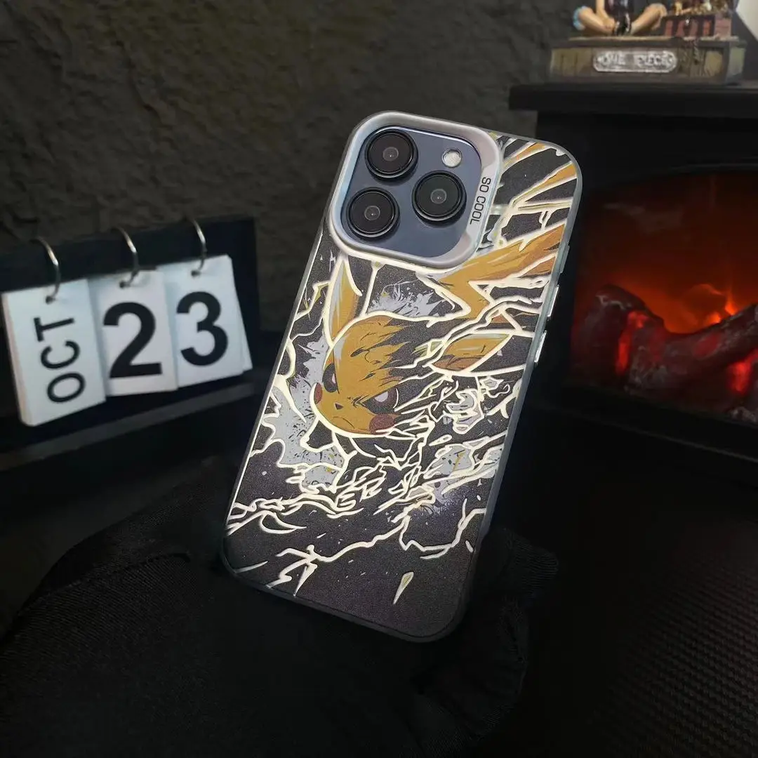 Cartoon Dark Lightning Case for P-PikachuS Samsung A73 A72 A55 A54 A53 A35 A34 A33 A32 A30 A24 A23 A22 A14 A05 4G 5G Matte Cover