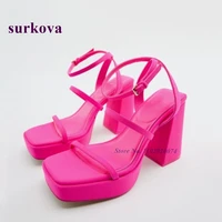 one strap square toe platform sandals 2022 new arrival chunky heels buckle strap high heels for sexy ladies slingback pink shoes