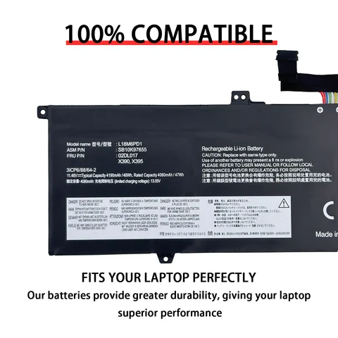 Аккумулятор l18m6pd1 для Lenovo ThinkPad X390 X395 X13 1-го поколения TP00106A TP00106B TP00106C 02DL020 SB10K97656 L18L6PD1 L18D6PD1
