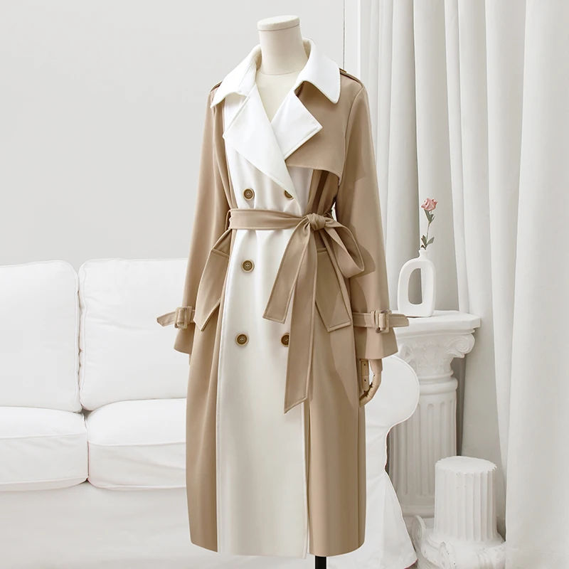 

Spring Long Women's Khaki Trench Coat Autumn Winter Turn Down Collar Women Casual Full Sleeve Belted Trench Female Windbreakers