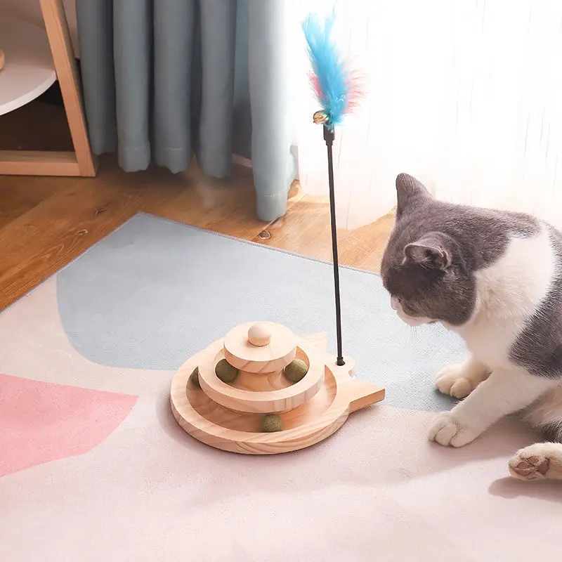 

Wood Turntable Ball Cat Toy Multi-layer Solid Cat Self-entertainment Cat Stick Pets Ball Small Mouse Solid Wood Cat Scratch
