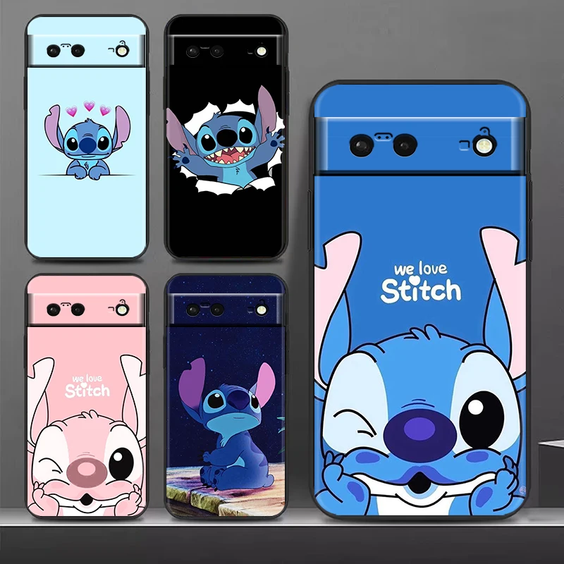

Cute Lilo Stitch for Google Pixel 8 7 6 Pro 6a 5 5a 4 4a XL 5G Silicone Soft Black Phone Case Cover Shell