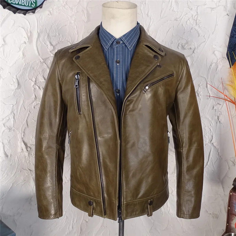 

YR!Free shipping.Brand new.Classic motor biker genuine leather coat.men quality slim cowhide coat.rider leather cloth