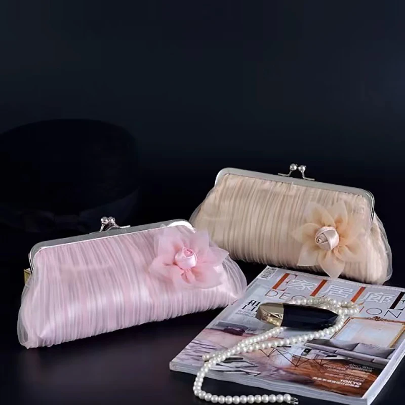 

Bridal Flower Clutches Woman Pink Evening Party Bag Elegant Small Apricot Color Dress Bags Ladies Clutch Purse for Wedding
