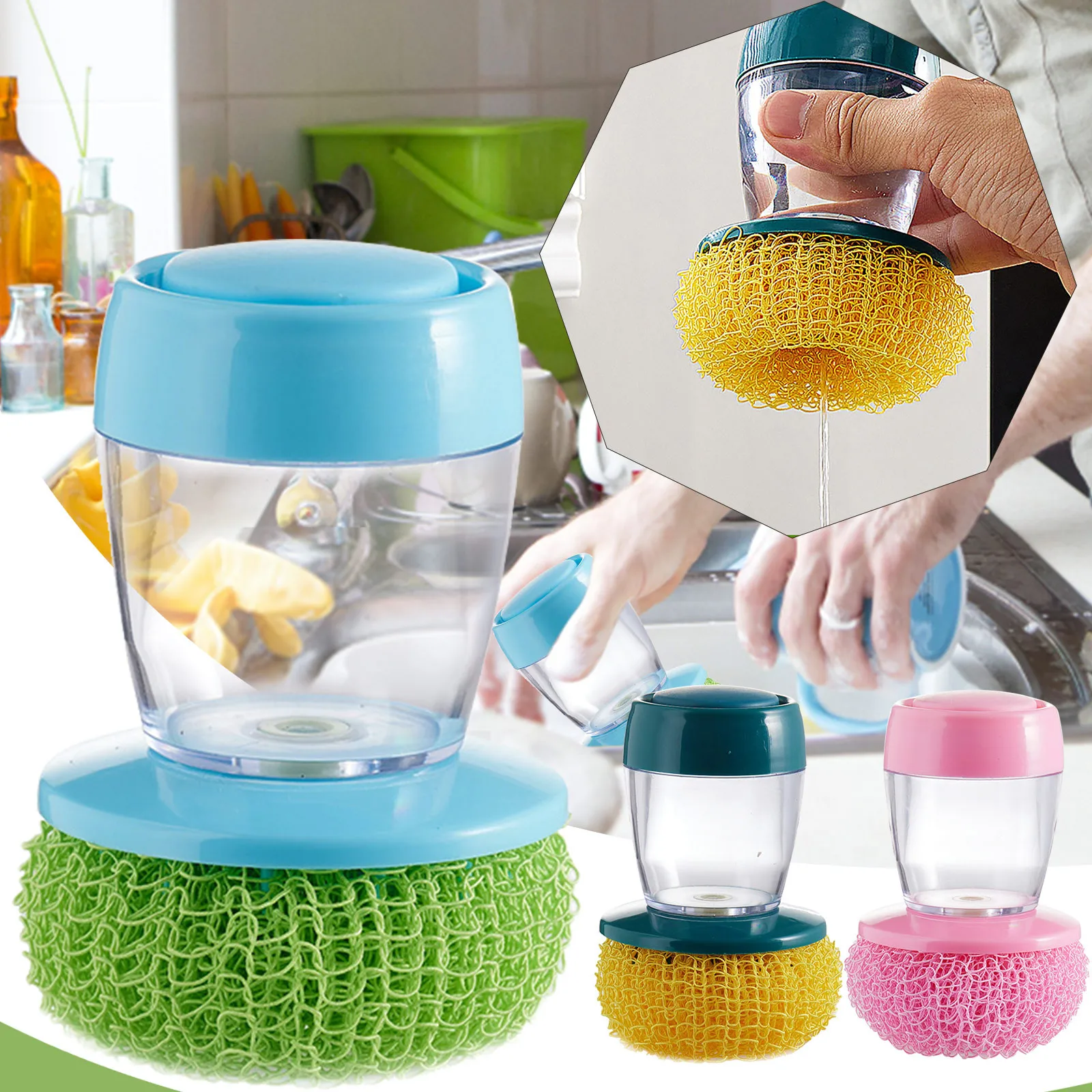

Multifunctional Pressing Cleaning Brush Built-in Liquid Storage Tank Kitchen Dishwashing Pot Brush Toilet Brush Kitchen Tools