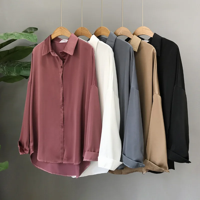 

Spring Long-sleeve Shirt Fashion Woman Loose Tops White Blouses POLO Collar Tops Solid Clothes Blouse Thin Blusas Cardigan 25347