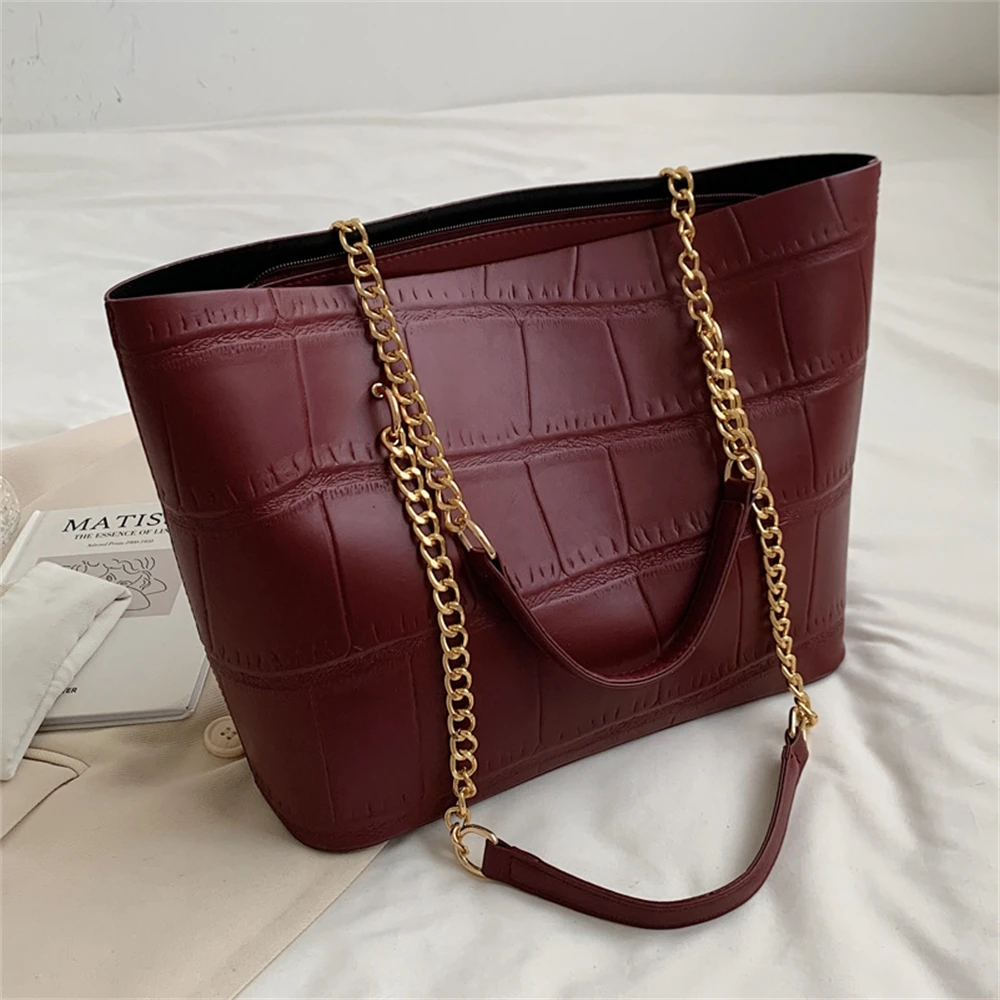 

Women's luxury PU leather handbag, fashionable designer brand handbag, travel chain bag, large capacity shopping bag