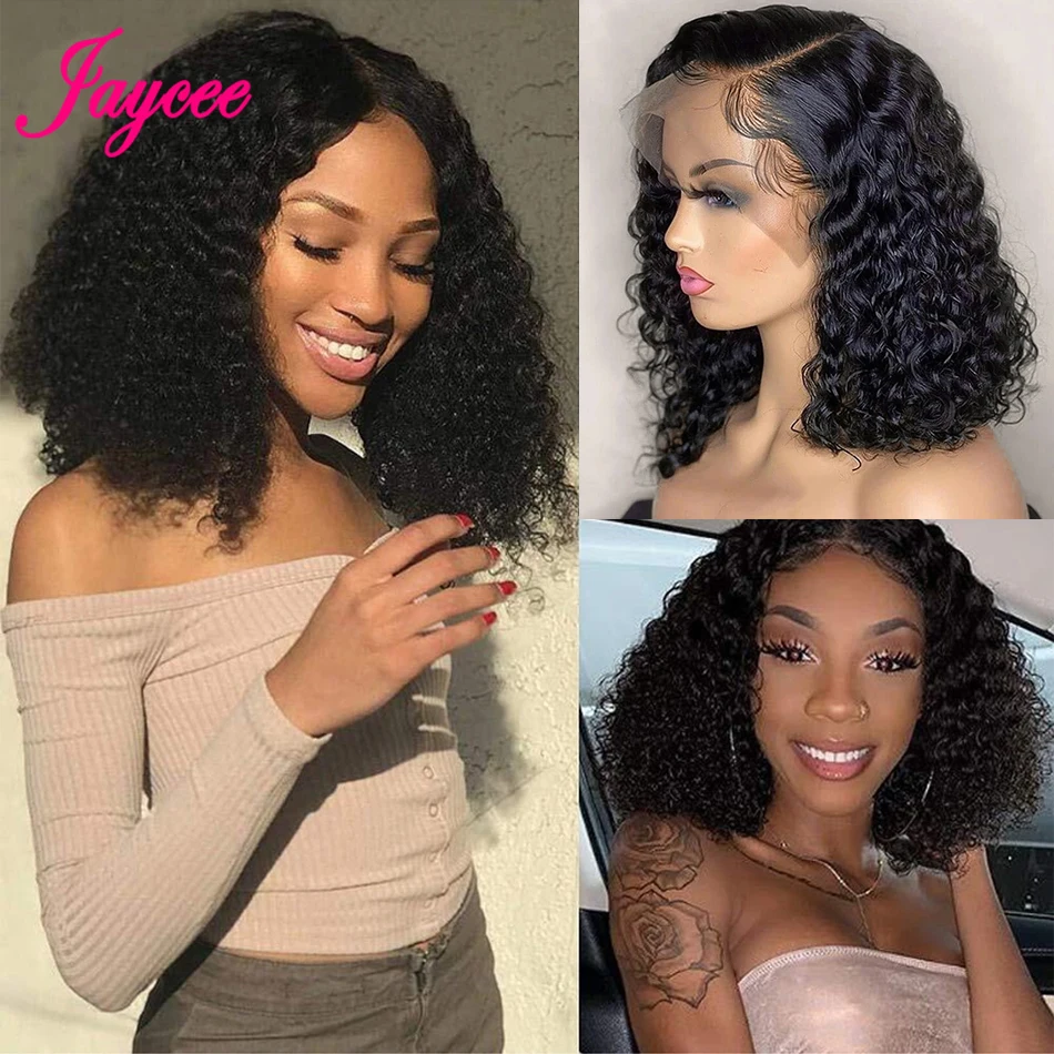 

Deep Wave Frontal Short Bob Wigs for Women 4x4 Lace Closure Wig Remy 13x4 Lace Front Wigs Pre Plucked Peruvian Human Hair Wigs