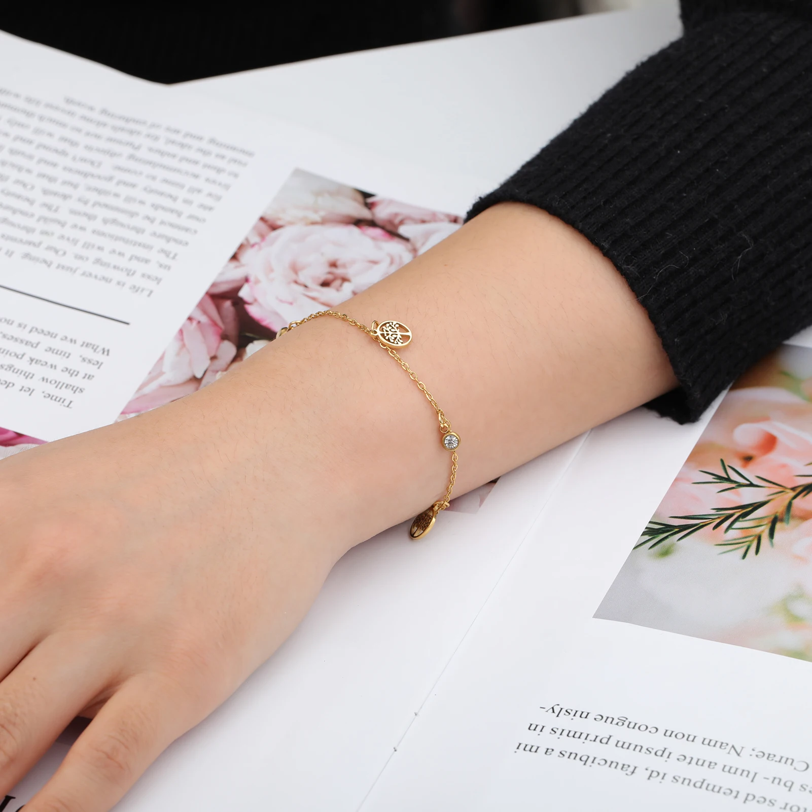 Древо Жизни Стразы Шарм Браслет Из Нержавеющей Стали Ювелирные Изделия Винтаж