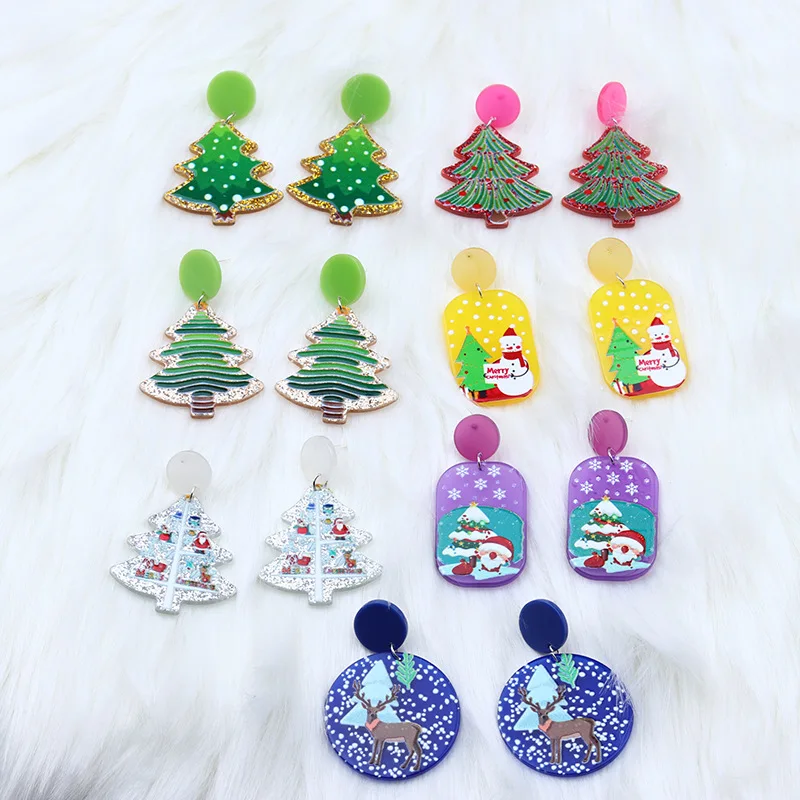 

Colorful Acrylic Printing Christmas Tree Earrings For Women Gold Color Drop Earrings Female Jewelry Xmas Gifts New In