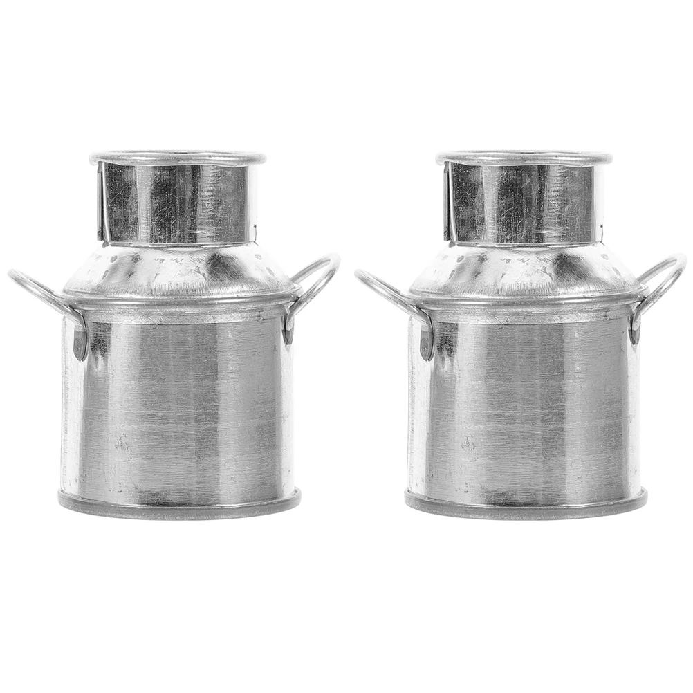 

2pcs Tiny Milk Jug Ornament Mini Metal Bucket Miniature Flowers Bucket Micro Landscape Flower Pot