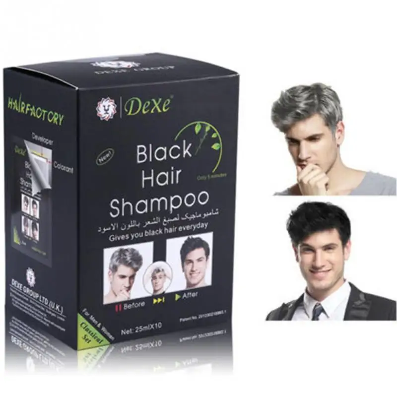25ml 10pcs DEXE Natural Plant Black Hair Shampoo Hair Dye Make Grey White Hair Darkening and Shinny Hair Color free shipping