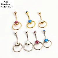 g23 titanium navel piercing jewelry with two zirconia and opal classic round navel nail rings