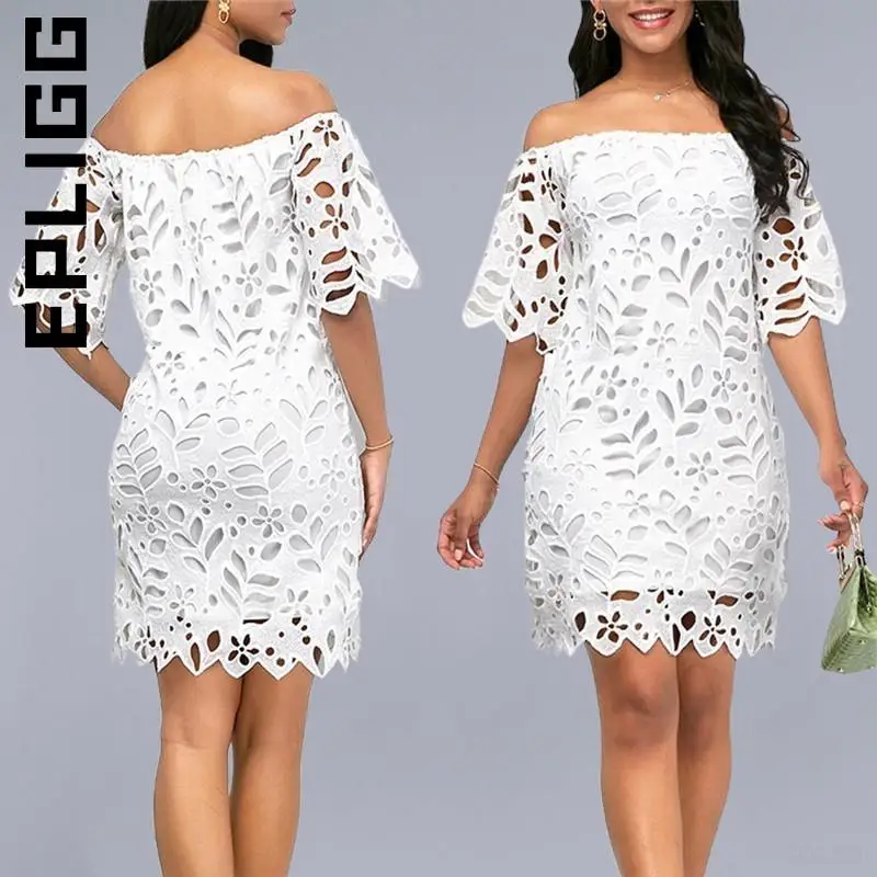 

Epligg Fashion Short Dress Sexy Women Dress Half Sleeve Hollow Out Design Lace Elegant Vintage Female Dresses Woman Vestidos