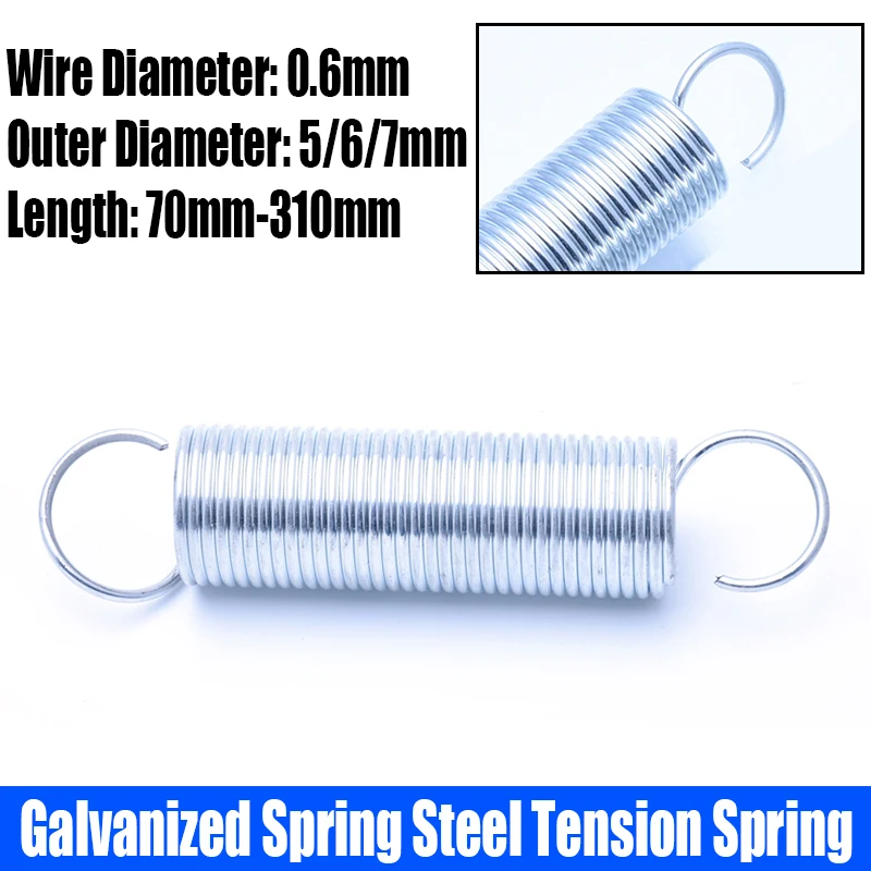 

0.6mm Wire Diameter Galvanized Spring Steel Extension Tension Spring Coil Spring S Hook Pullback Spring Outer Diameter 5/6/7mm