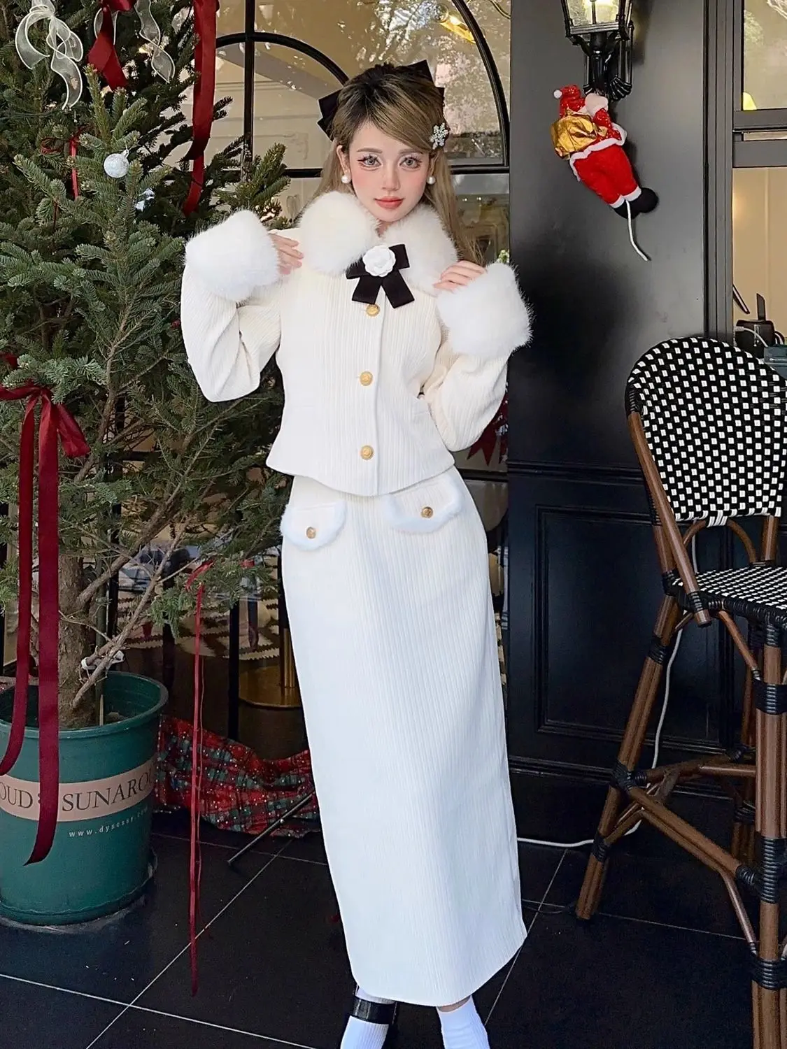 Лоскутное платье с меховым воротником зимнее Новое утепленное повседневное