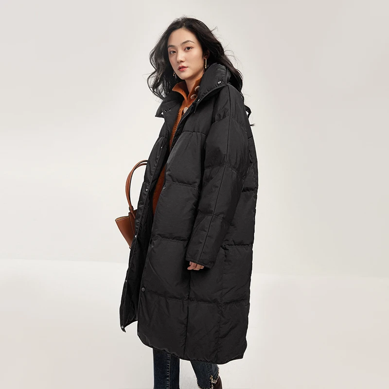 SHUCHAN Thick Long Puffer Jacket  90%  White Duck Down High Street Winter Collar Detachable Wide-waisted Covered Button Coat