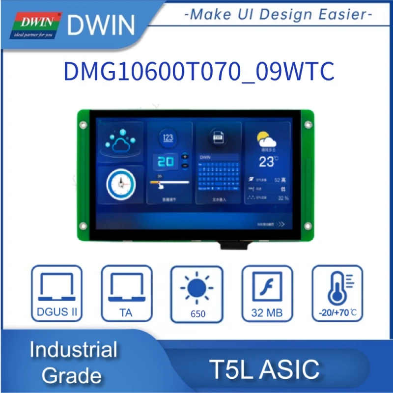 

DWIN 7.0-inch, 1024*600 Pixels Resolution, IPS-TFT-LCD, High Brightness,Anti-UV, Wide viewing angle , DMG10600T070_09W
