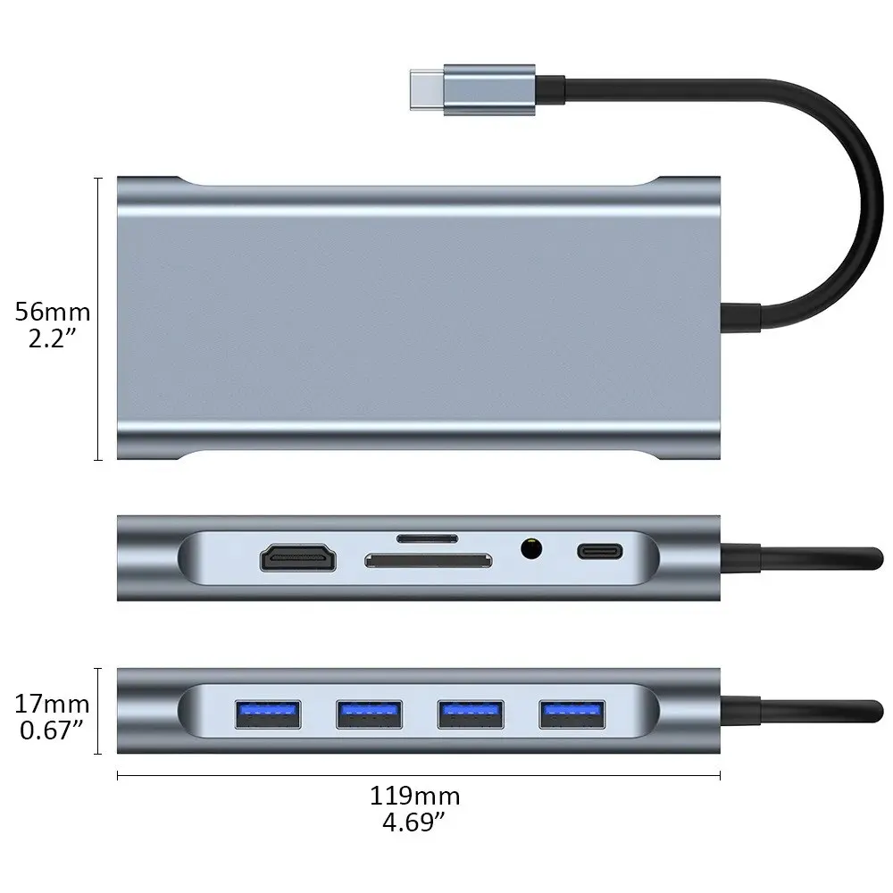 Фото Многофункциональная док-станция 11-в-1 с USB-C, 4K HDMI, Type-C 3.0, адаптером RJ45, концентратор для ноутбуков и аксессуаров №5
