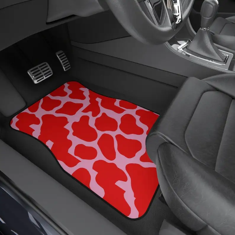 

Pink And Red Cow Pattern Car Mats (2x Front) / Pink Cow Pattern Floor Mats For Cars / Red And Pink Car Floor Mats