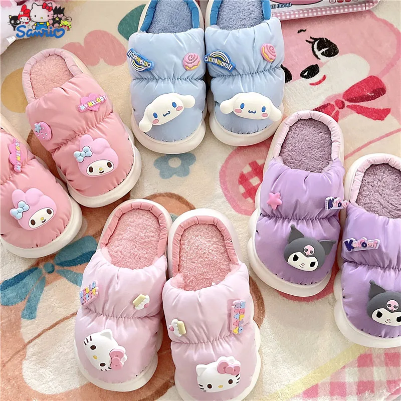 

Kawaii Sanrio Cartoon Melody Kuromi Cotton Bread Shoes Girls Household Slippers Winter Warm Non-Slip Indoor Slippers Xmas Gift