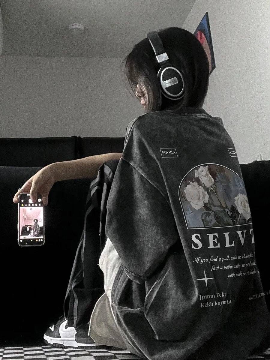 Черная Женская Футболка В Стиле Ретро Американском С Коротким Рукавом Модный