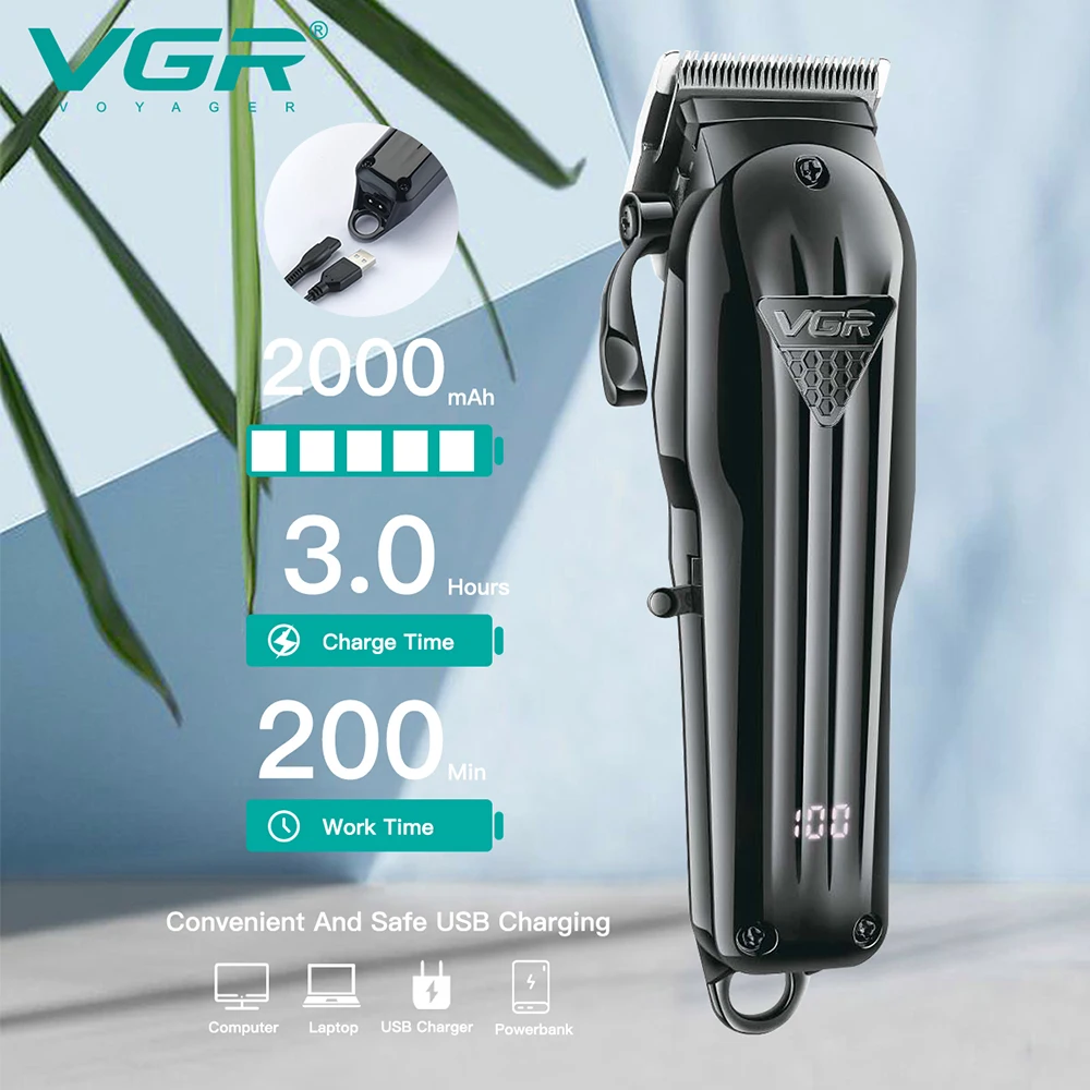 Rechargeable VGR Professional Hair Clipper Hair Trimmer For Men Shaver Hair Cutting Machine Barber Accessories Cut Machin Beard