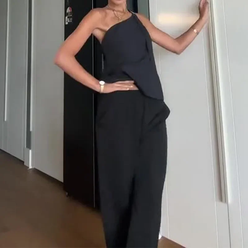 Женский Брючный комплект из двух предметов топ на одно плечо с открытой спиной и