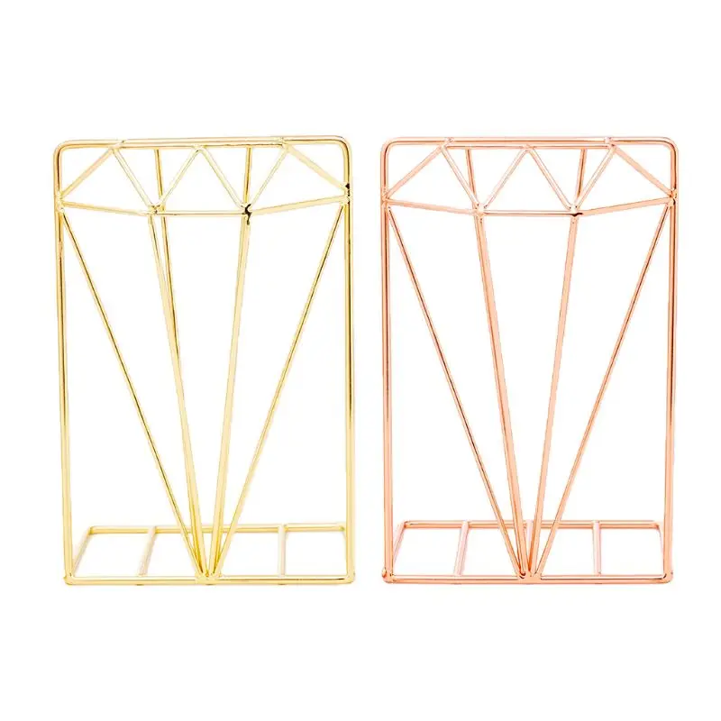 

for Creative Diamond Shaped Metal Bookends Desk Organizer Book Support Stand Sto
