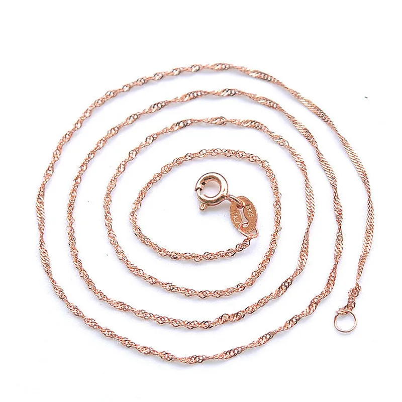 

Genuine 14K Rose Gold Water-wave Chain 45 Cm Necklace Women Men Bohemia Geometric Chains Necklaces Bijoux Femme Collares Mujer