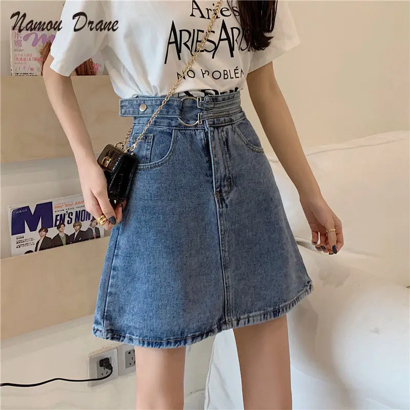 

The 2022 Summer Korean Version of The New High-waisted, Hip-hugging A-line Skirt for Female Students Hip-concealing Denim Skirt
